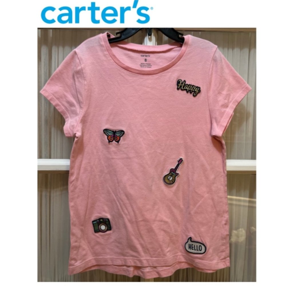 Carter's pink tee with colorful appliques; girls' size 8